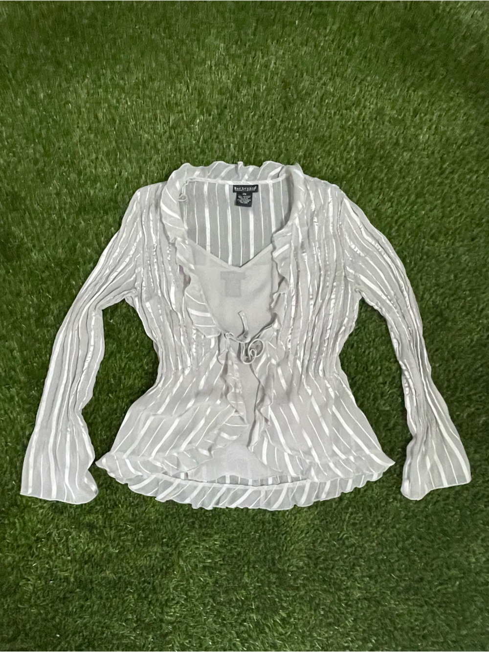 Bay Studio White Striped Ruffle-Front Blouse